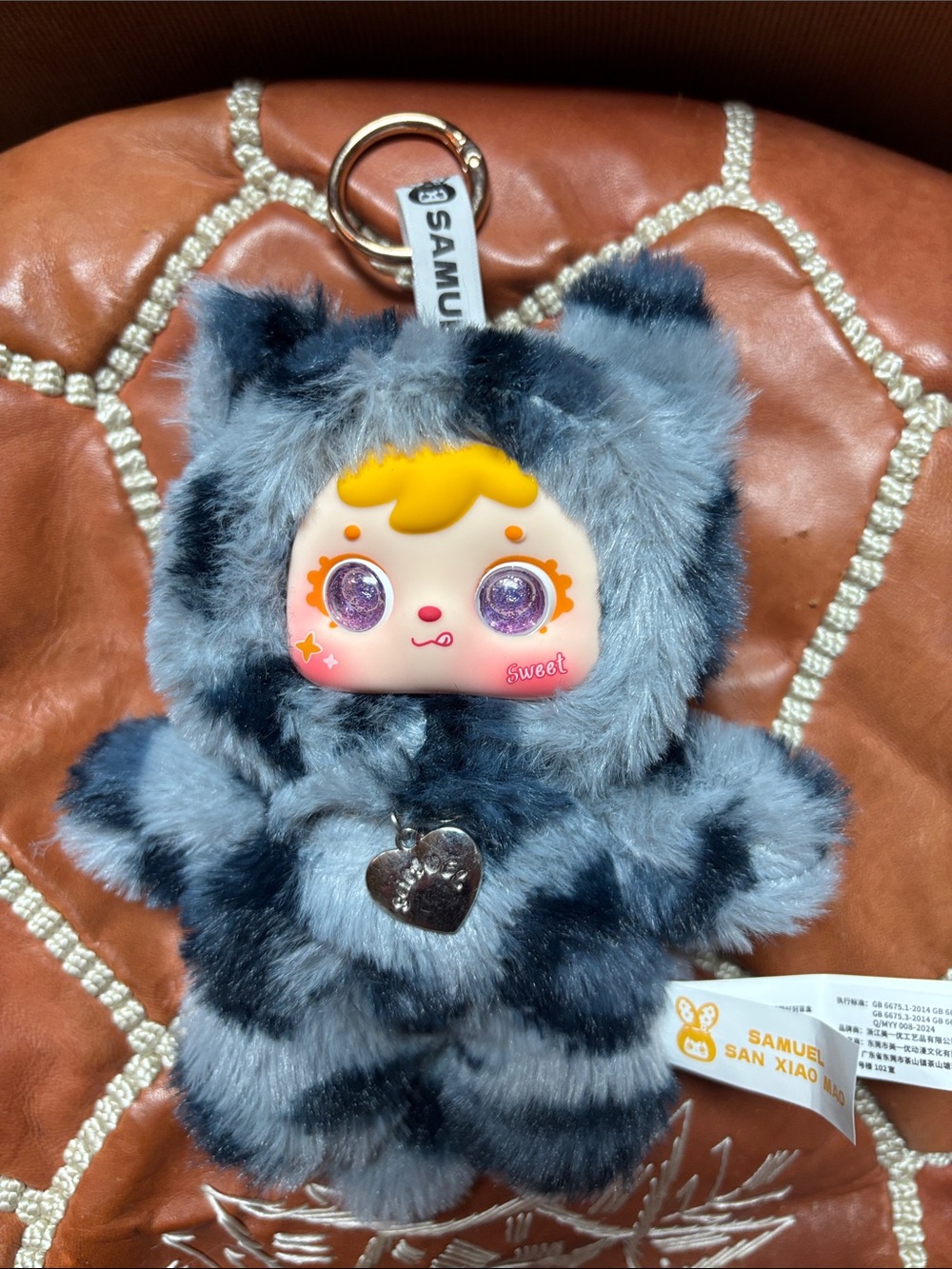 Gray Plush Kitty Keychain - Cute Sweet Face